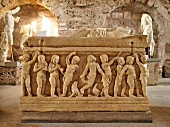 View of sarcophagus figures, Side, Turkey