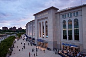 Elevated view of people at entrance of the Yankees stadium, New York, USA