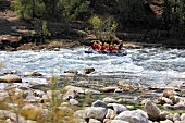 Tourists doing rapid rafting in Koprulu Canyon, Turkey