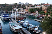 Boats moored in Old Town harbour in Antalya, Turkey