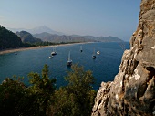 View of sea boats from ruined city of Olympos, Lycia