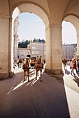 Fiaker and people at Cathedral Square, Salzburg, Austria
