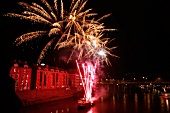 Fireworks on ferry at night, Bremen, Germany
