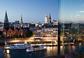 View of Bremen city at night from Outer Roads restaurant, Germany
