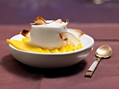 Coconut panna cotta with mango in bowl