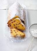 Baked stollen in glass tray