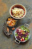 A trio of autumnal raw vegetable salads