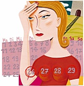 Illustration einer Frau mit Kopfschmerzen aufgrund PMS