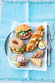 Various breakfast sandwiches with healthy fillings