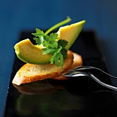 Close-up of avocado on crostini