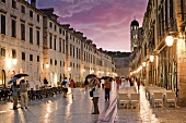People in Stradun at old town in twilight, Dubrovnik, Croatia
