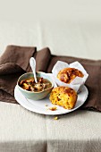 Muscade de Provence muffins served with a mushroom ragout with plums