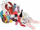 Various messed up things like paraphernalia, shoes and many more, illustration