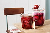 Jars of pickled red onions as gifts