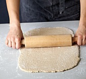 Brot, Teig zu einem Rechteck ausrollen, Step 2