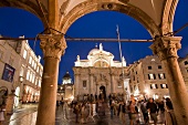 People at Luza Square in front of Church of St. Blaise in Dubrovnik old town, Croatia