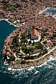 View of Rovinj sea port, Croatia, Aerial View