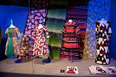 Different pattern dresses displayed on mannequins in textile and Industry Museum, Bavaria
