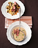 Duck fillets in chestnut soup and venison fillets with porcini mushrooms