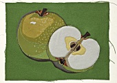 Apple shape embroidered on green cloth