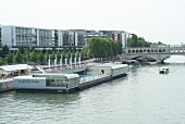 View of Josephine Baker Pool on Seine river in Paris, France