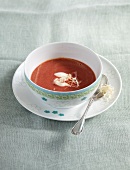 Bowl of beetroot soup with horseradish