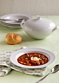 Goulash soup with paprika on plate