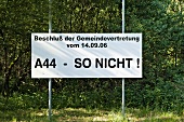 Signboard of A 44 protest, Helsa, Hesse, Germany