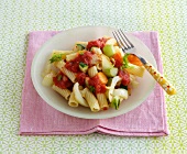 Rigatoni with fennel and tomato sauce on plate