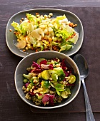 Lentil salad with celery and brussels sprout with wheat salad