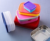 Close-up of stack of lunch boxes