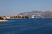 Coastal cruise ship Korcula in sea, Croatia