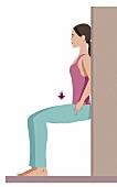 Illustration of woman squatting against wall