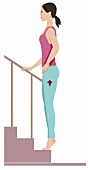 Illustration of woman standing on tiptoes on staircase
