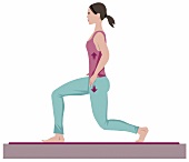 Illustration of side view of girl doing lunges