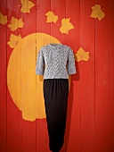Gray knitted sweater with black long pencil skirt