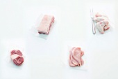 Various meats on white background