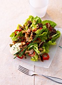 Oyster mushroom salad with pepper on plate