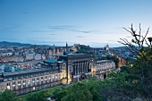 View of Edinburgh city centre at dusk , Scotland