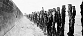 Wall and wooden post at the beach in Brittany, France