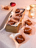 Christmas brownies decorated with sugar in wooden box