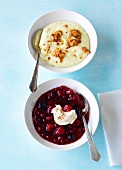 Semolina cream and winter berry compote in bowls
