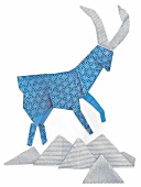 Steinbock aus Papier gefaltet, blau, grau, Horoskop, Illustration