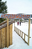 Entrance with a signboard at Trysil ski resort, Norway