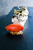 Blood orange sorbet with coconut and seaweed