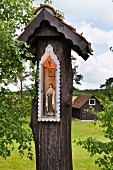 View of Wygryny holy picture on roadside at Mazury, POLAND
