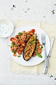 Grilled aubergines with tomato couscous