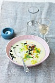 Cream of leek soup with ginger and pumpkin seeds