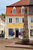 View of market place and Napoleon's Fountain in Blieskastel, Bliesgau, Saarland, Germany