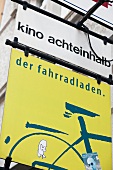 Bike shop sign board in Nauwieser district, St. Johann, Saarbrucken, Saarland, Germany